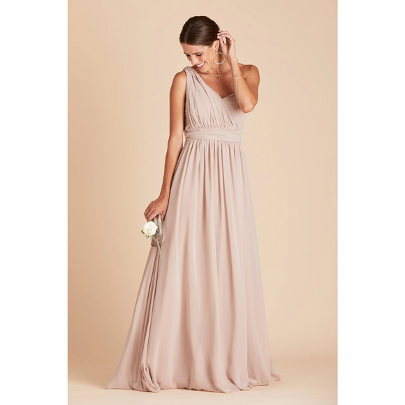 NWT Birdy Grey Grace Convertible Maxi Dress Strapless Slit Chiffon Taupe Small - Picture 3 of 9